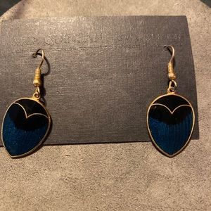 Gold earring with black and blue. Marked M.D Quinlan jewelry design